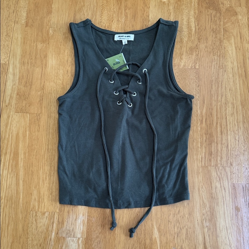NWT Heart & Hips Dark Olive Lace-Up Tank Top